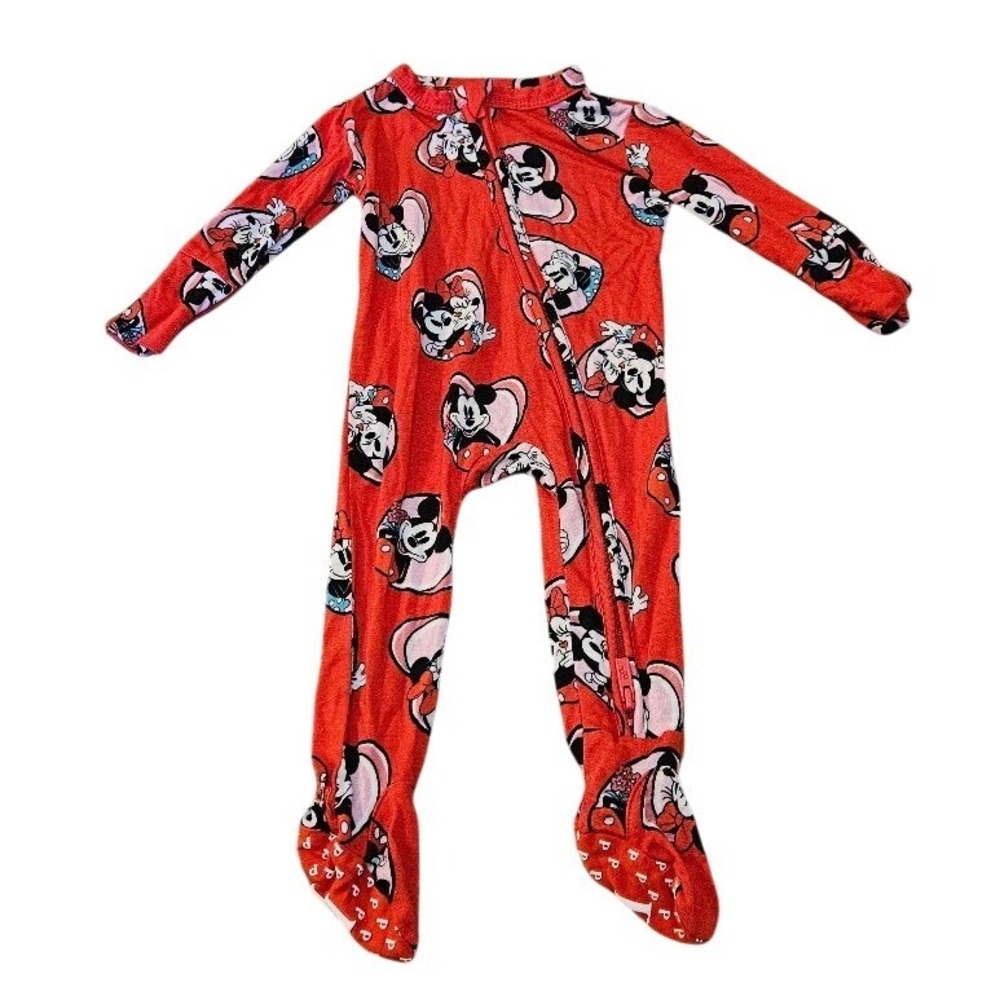 Disney Posh Peanut Baby Mickey Minnie Mouse Bamboo Footed Sleeper Red Newborn NB